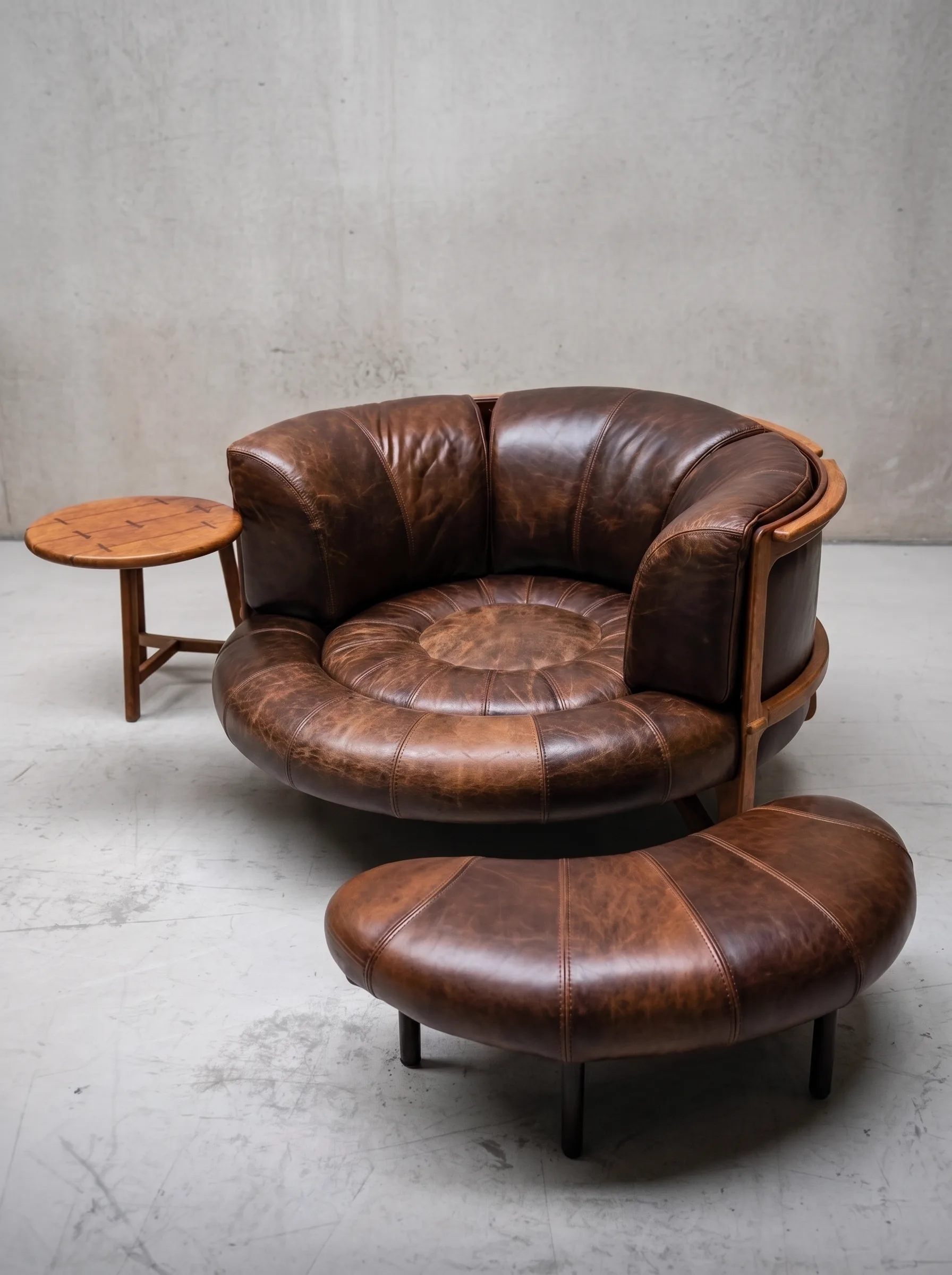 Worn, discoloured dark-brown leather sofa before restoration